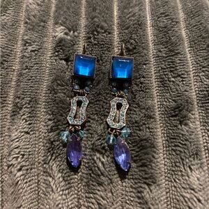 Blue and Silver Tone Tiered Drop Earrings